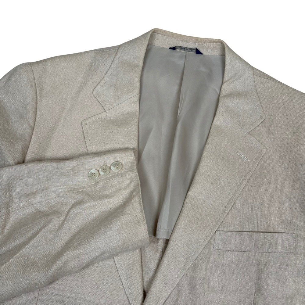 Alan Flusser Mens Beige 100% Linen Two Button Sport Coat Blazer Size M